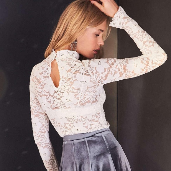 Kimchi Blue Tops - Kimchi Blue White Lace Mock-Neck Top (for @bmarn)